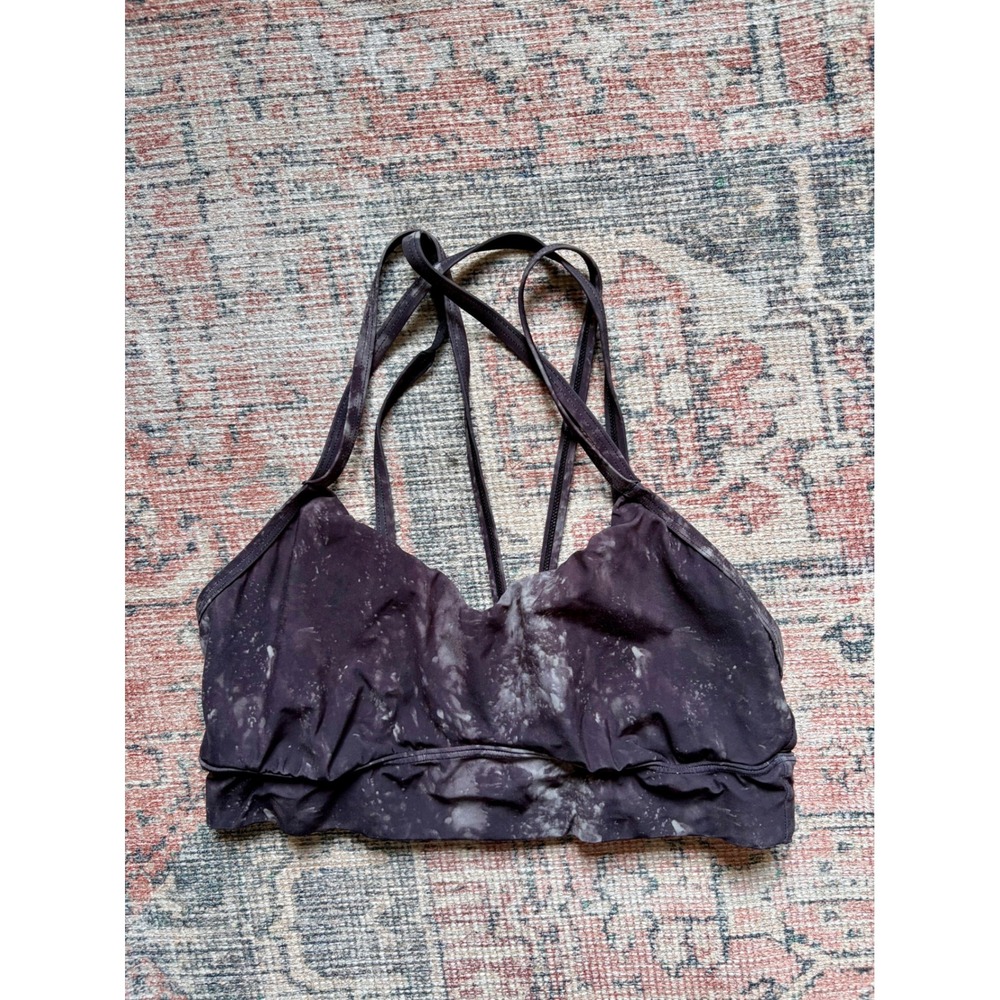All in Motion Women's S Strappy Back Sports Bra Purple Marble Acid Wash V-Neck